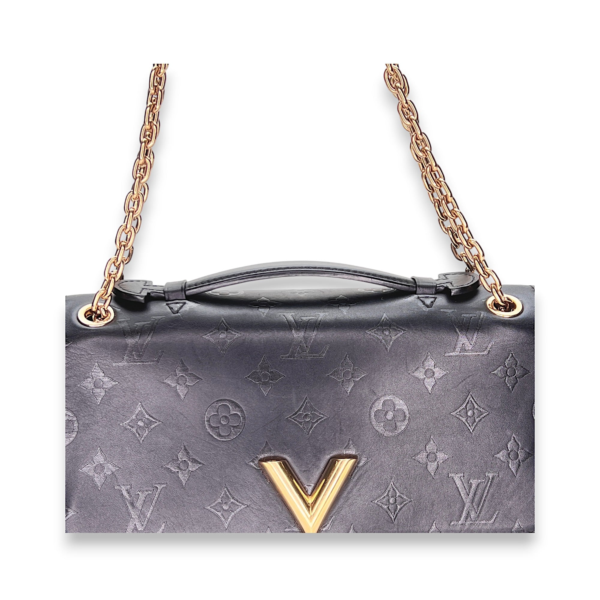 Very Chain Black Shoulder Bag in Calfskin, Gold hardware