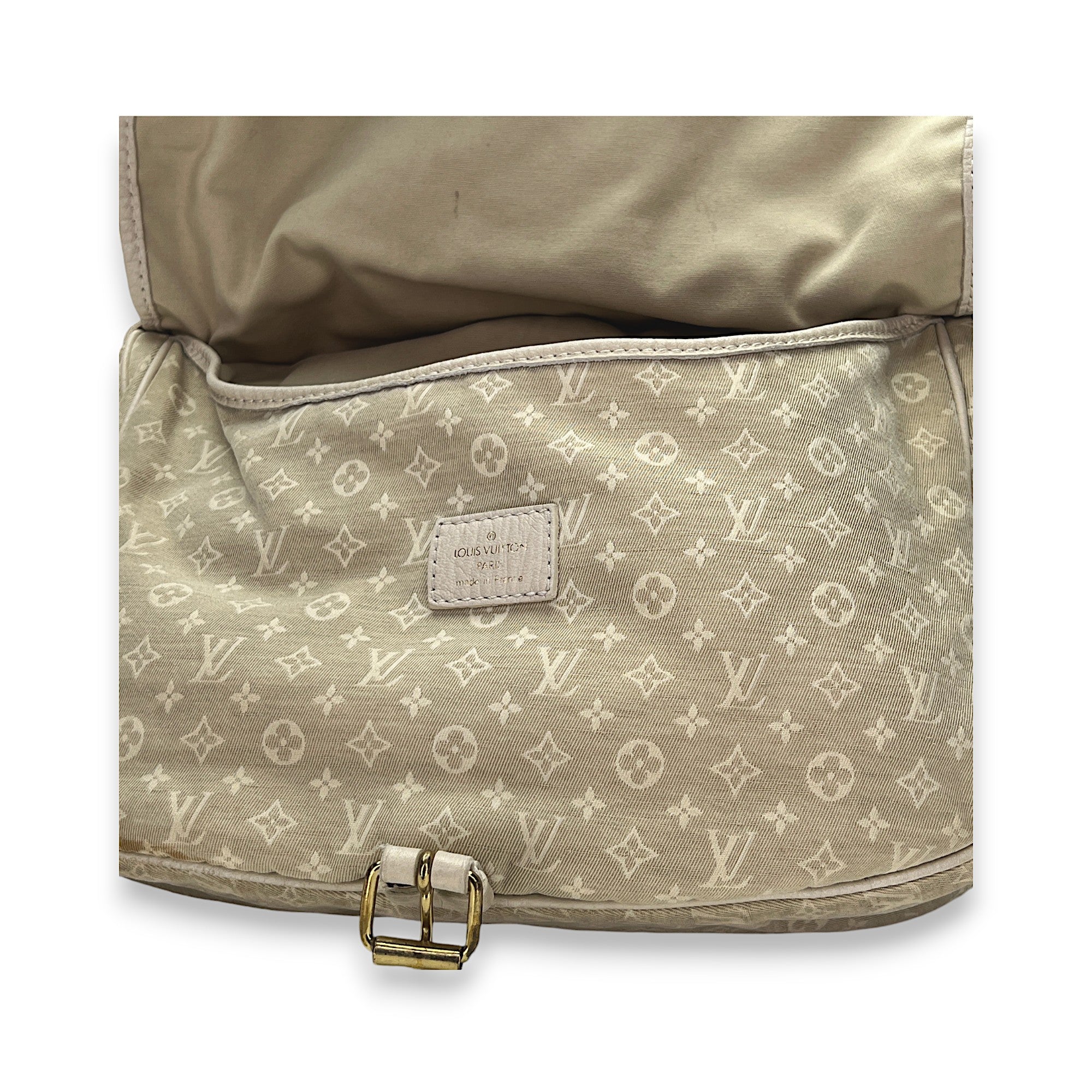 Saumur PM Beige Messenger Bag in Canvas, Gold hardware