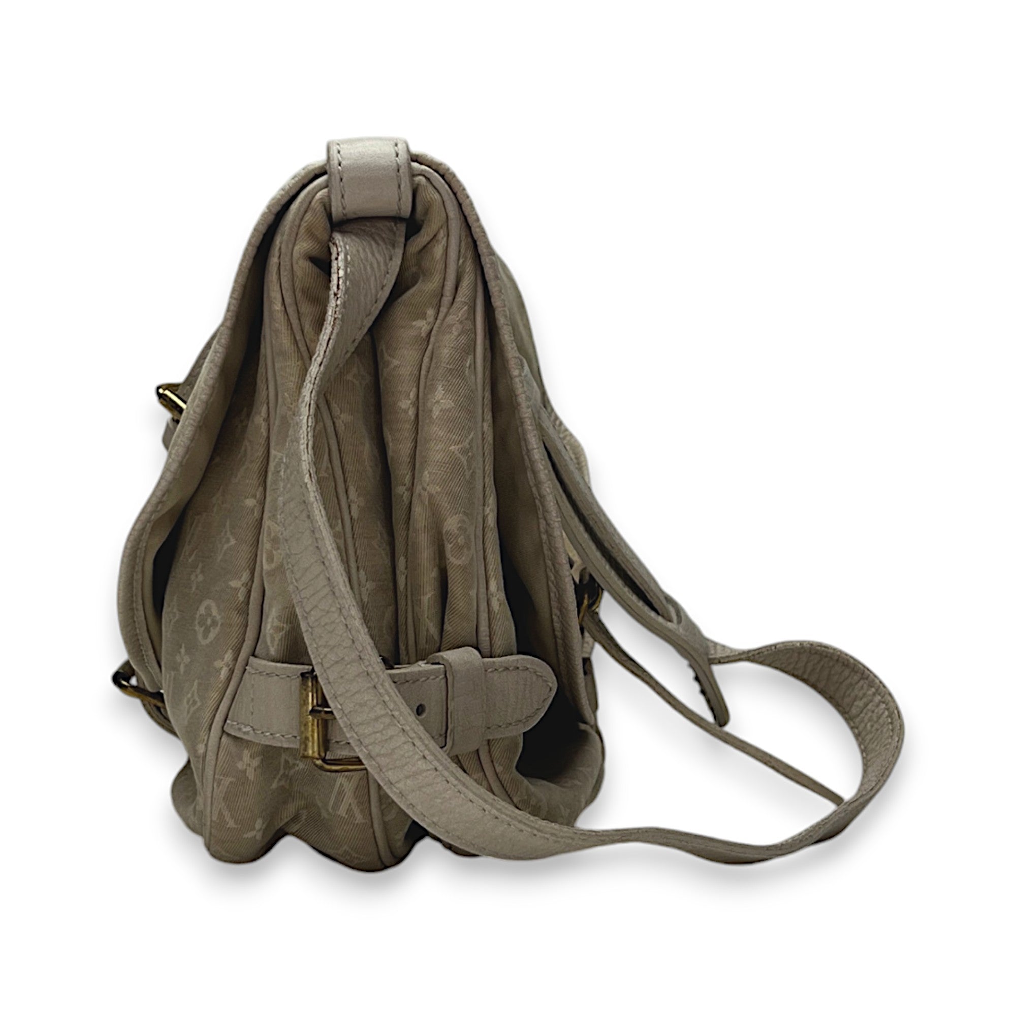 Saumur PM Beige Messenger Bag in Canvas, Gold hardware