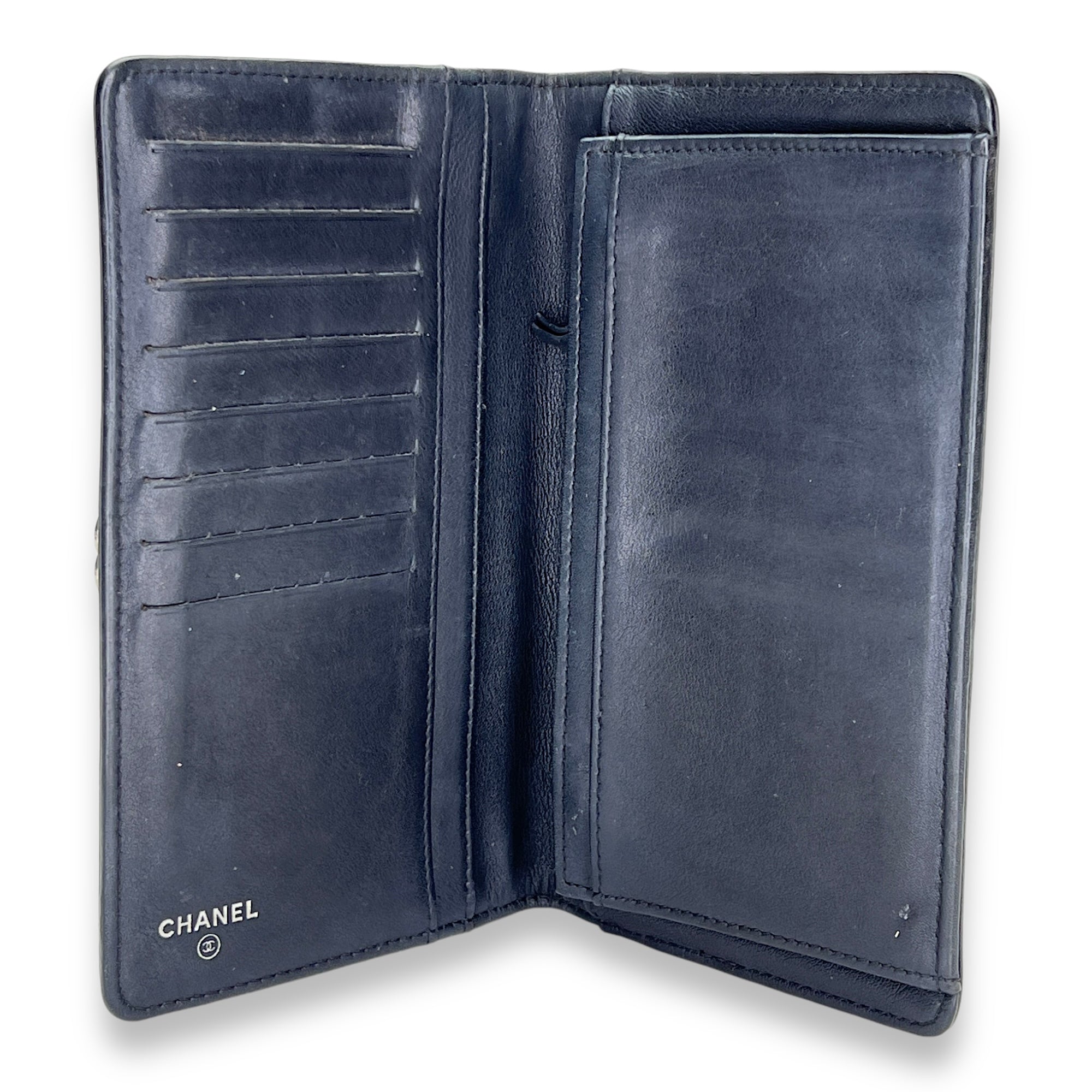 Boy Long Black Wallet in Calfskin, Silver hardware