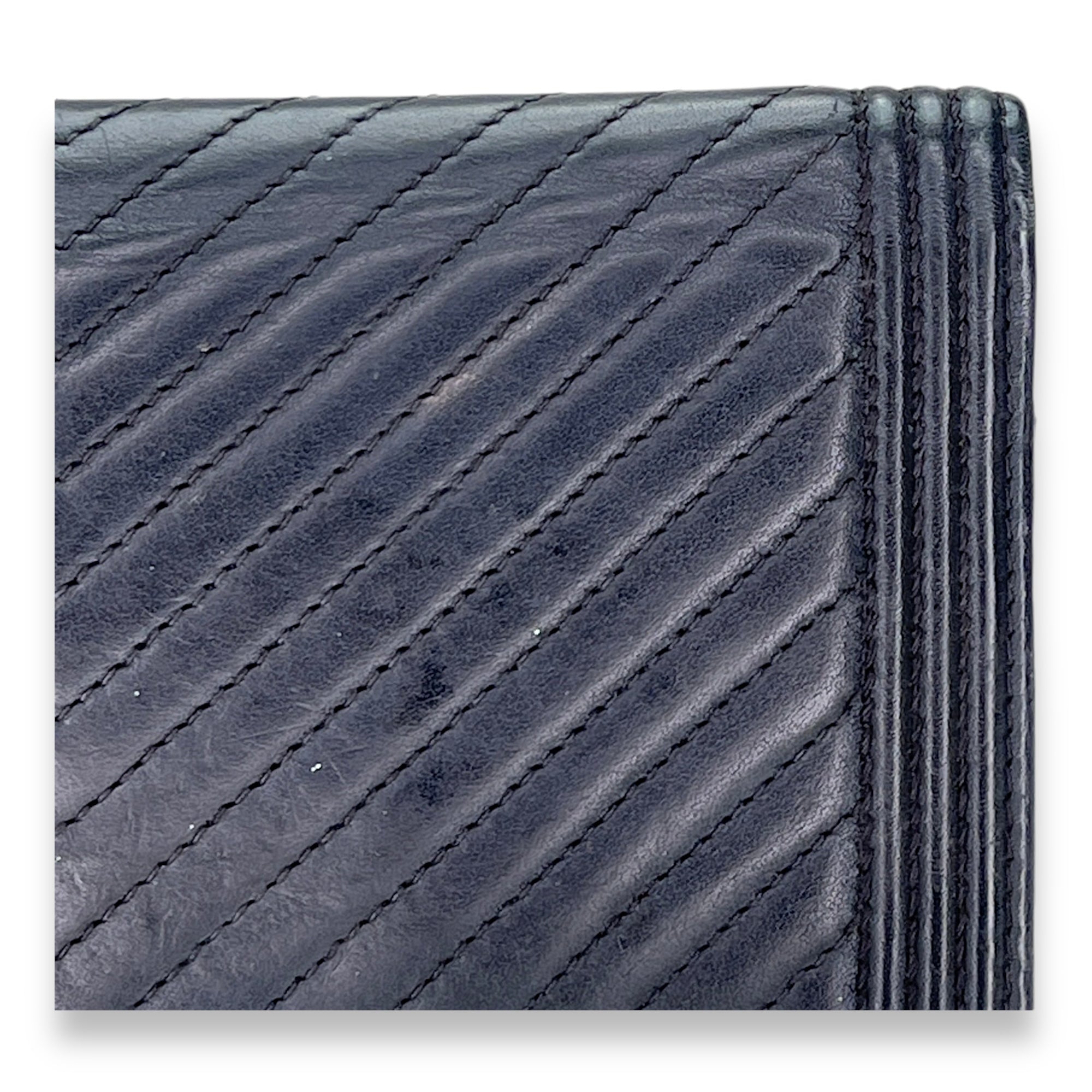 Boy Long Black Wallet in Calfskin, Silver hardware