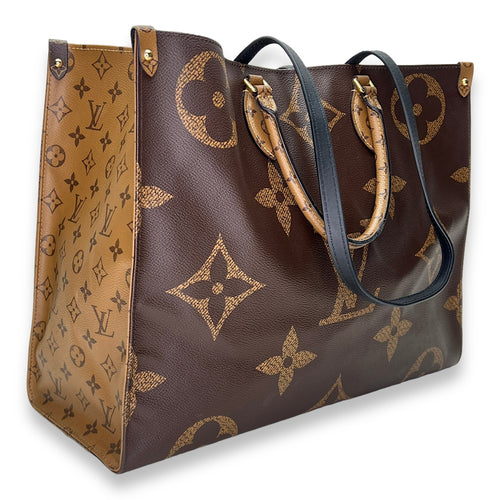 OnTheGo GM Brown Tote Bag in Monogram Coated Canvas, Gold hardware