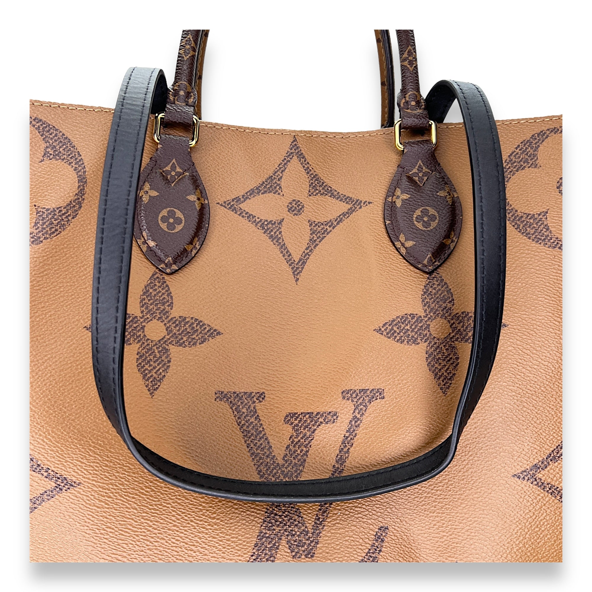 OnTheGo GM Brown Tote Bag in Monogram Coated Canvas, Gold hardware