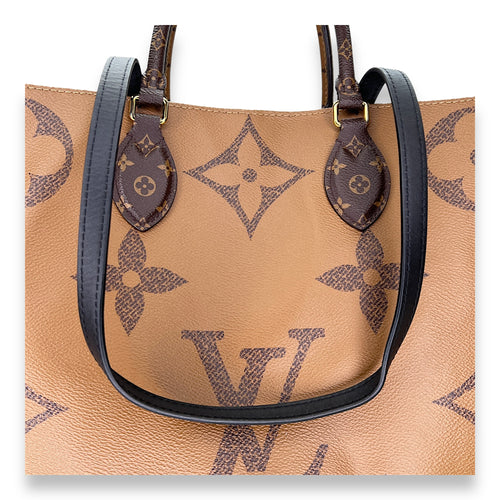 OnTheGo GM Brown Tote Bag in Monogram Coated Canvas, Gold hardware