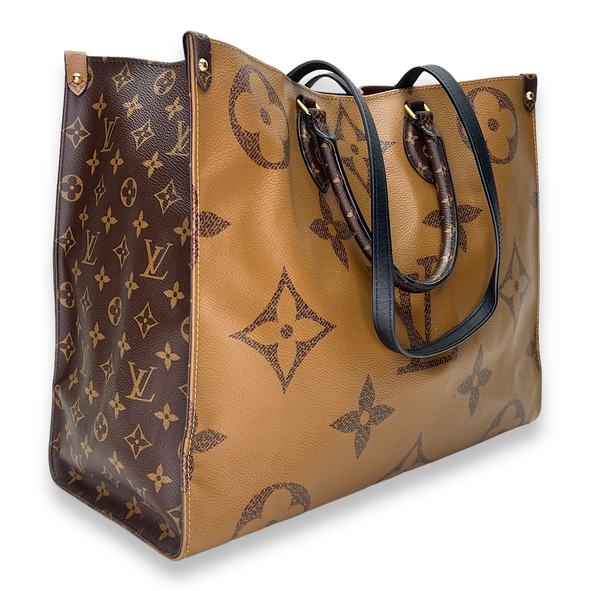 OnTheGo GM Brown Tote Bag in Monogram Coated Canvas, Gold hardware