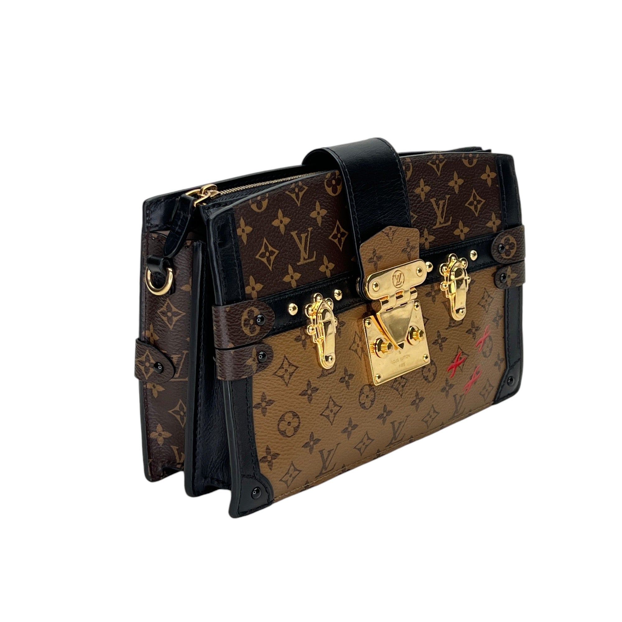 Soft Trunk Brown Crossbody Bag in Monogram Coated Canvas, Gold hardware