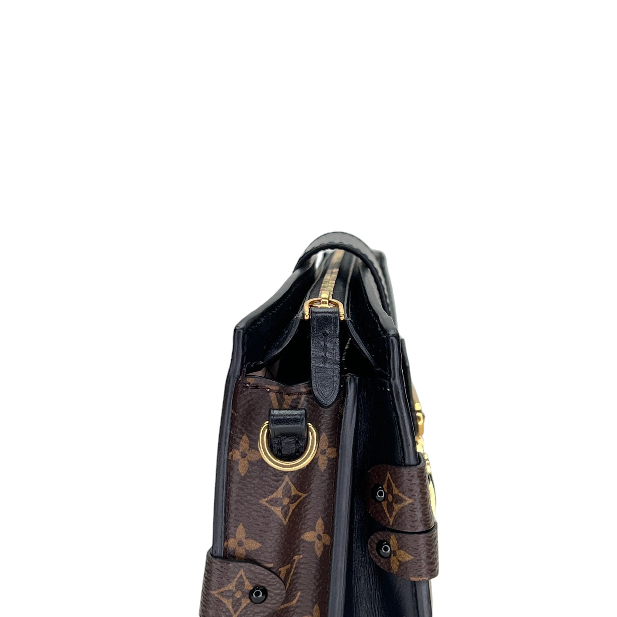 Soft Trunk Brown Crossbody Bag in Monogram Coated Canvas, Gold hardware