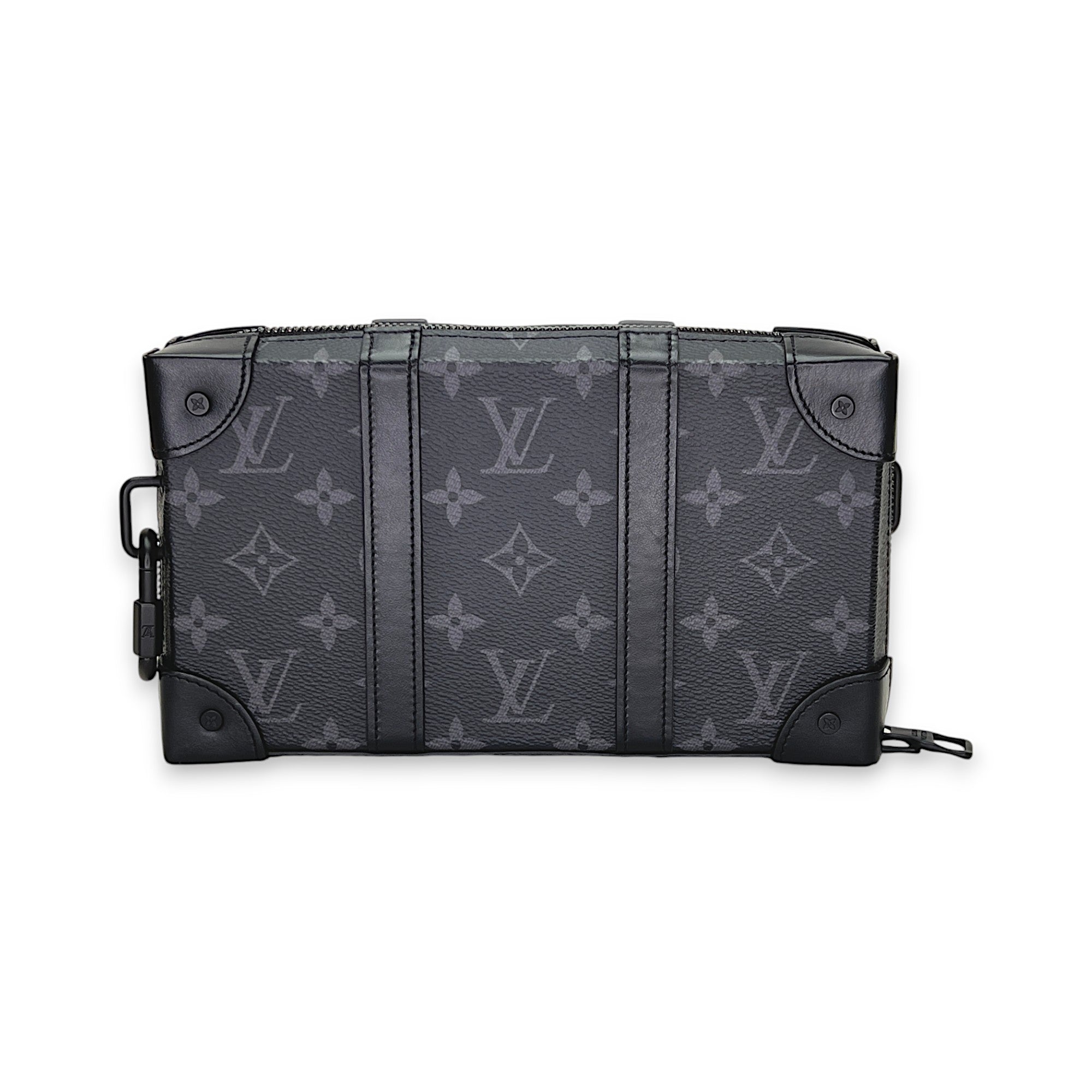 Soft Trunk Black Crossbody Bag in Coated Canvas, Lacquered Metal hardware