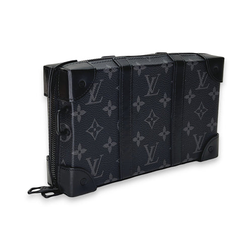 Soft Trunk Black Crossbody Bag in Coated Canvas, Lacquered Metal hardware