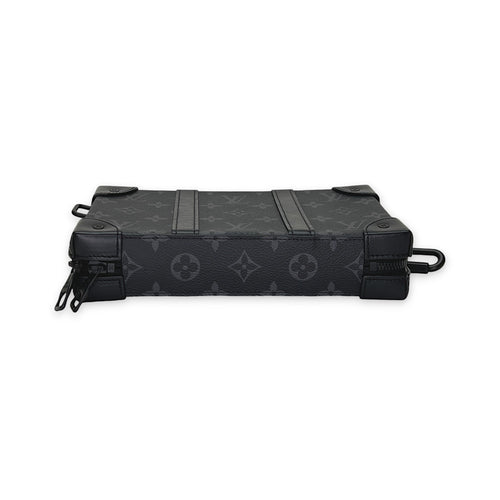 Soft Trunk Black Crossbody Bag in Coated Canvas, Lacquered Metal hardware