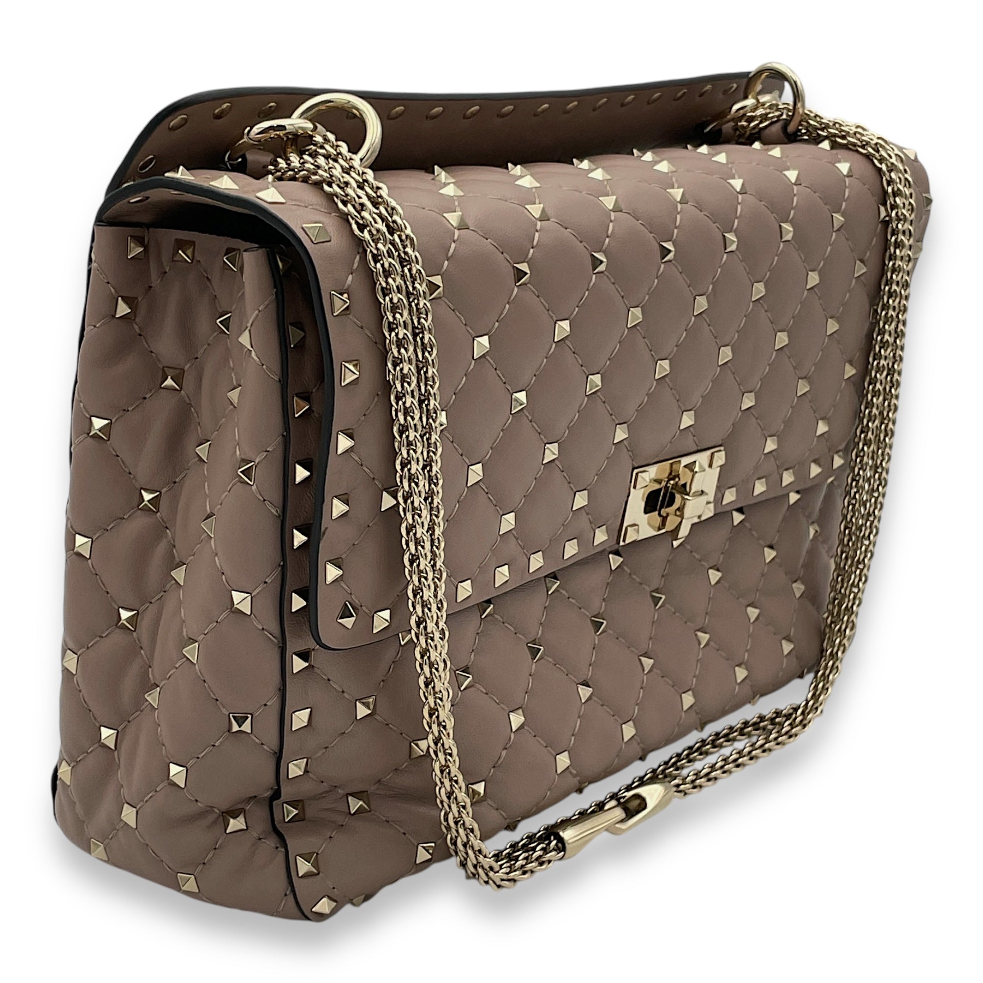 Rockstud Spike Shoulder bag Large Pink Shoulder Bag in Calfskin, Light Gold hardware