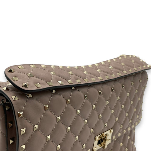 Rockstud Spike Shoulder bag Large Pink Shoulder Bag in Calfskin, Light Gold hardware