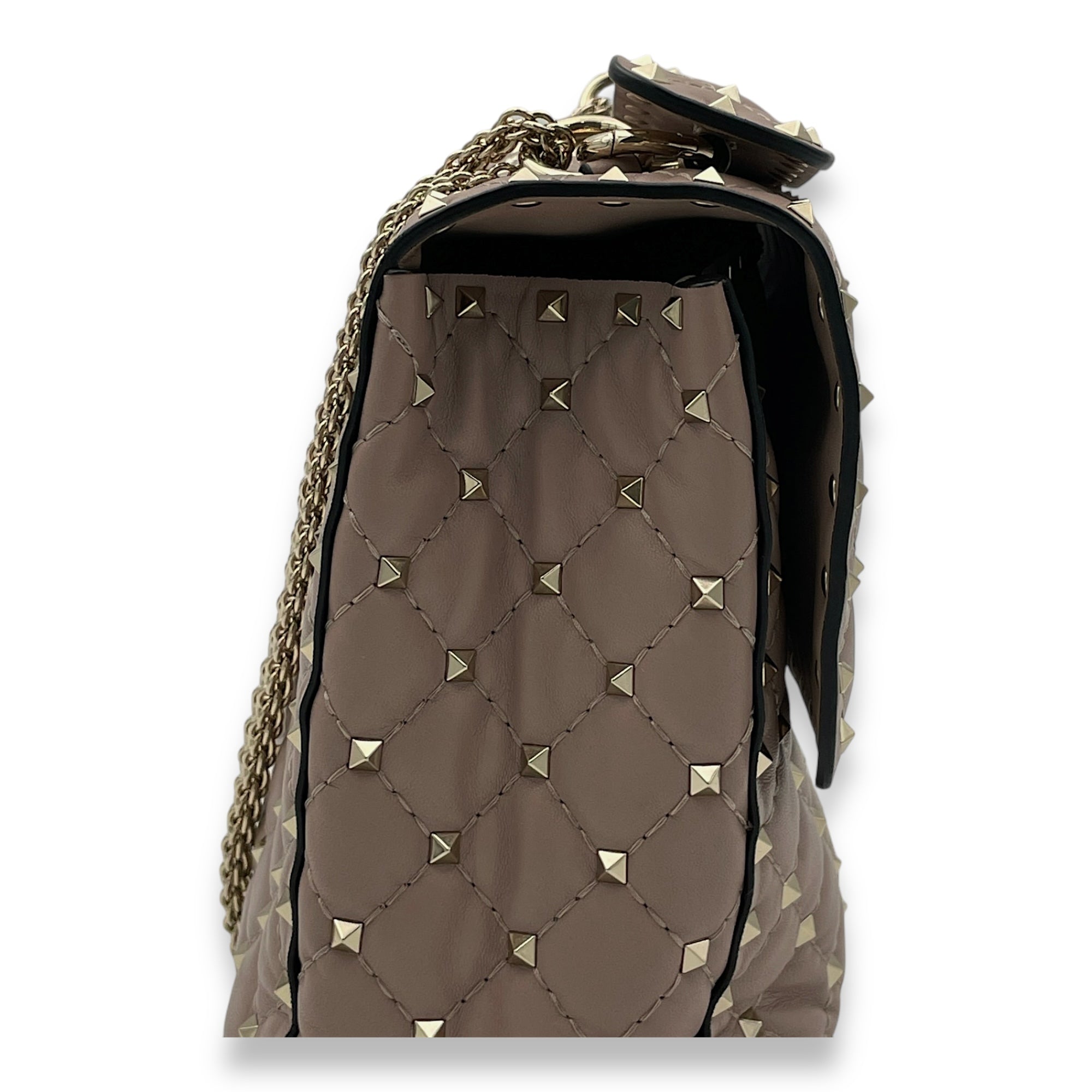 Rockstud Spike Shoulder bag Large Pink Shoulder Bag in Calfskin, Light Gold hardware