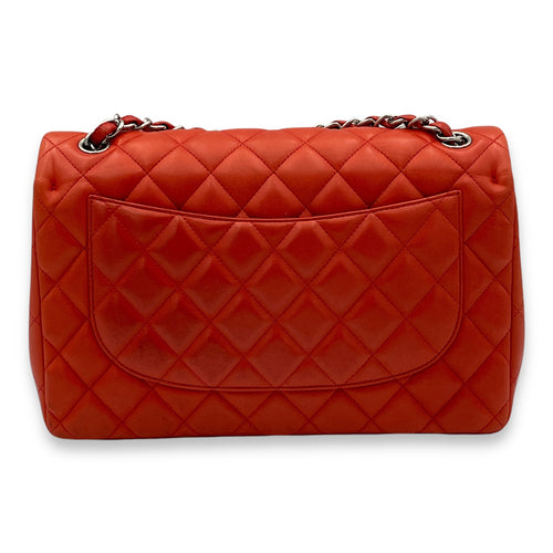 Classic Double Flap Jumbo Red Shoulder Bag in Lambskin, Silver hardware