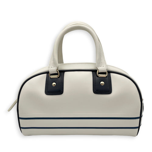 Vibe Bowling White Top Handle Bag in Calfskin, Gold hardware