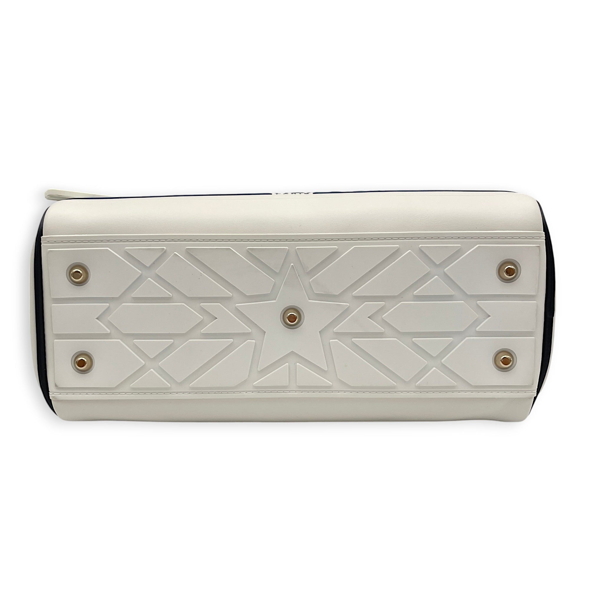 Vibe Bowling White Top Handle Bag in Calfskin, Gold hardware