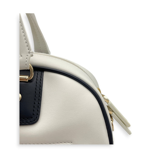 Vibe Bowling White Top Handle Bag in Calfskin, Gold hardware