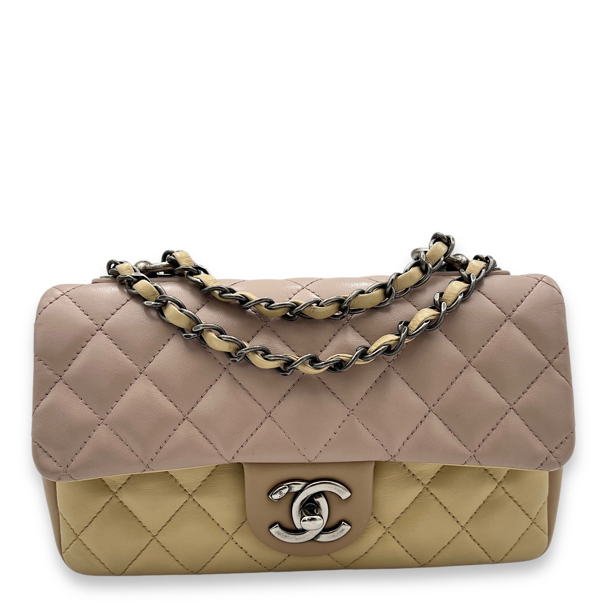 Timeless Classic Flap Beige Shoulder Bag in Lambskin, Ruthenium hardware