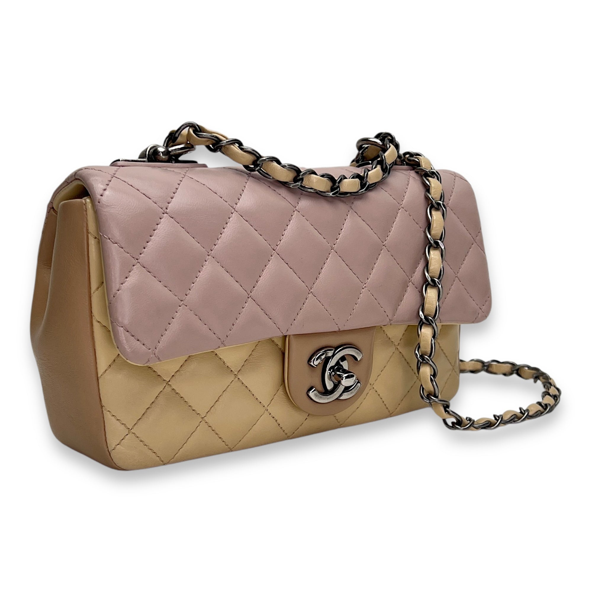 Timeless Classic Flap Beige Shoulder Bag in Lambskin, Ruthenium hardware