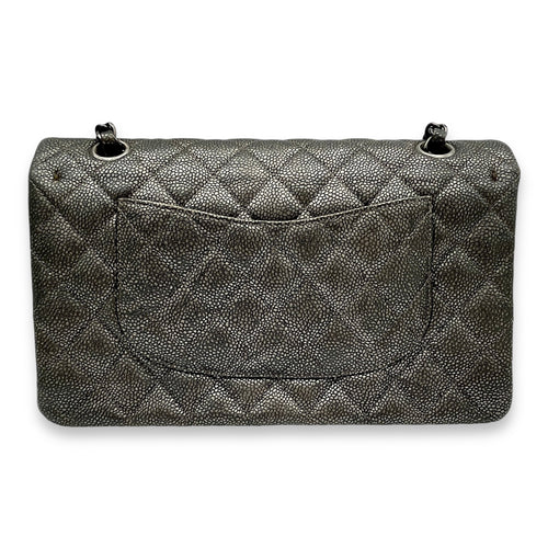 Timeless Classic Flap Medium Grey Shoulder Bag in Caviar Leather, Gunmetal hardware