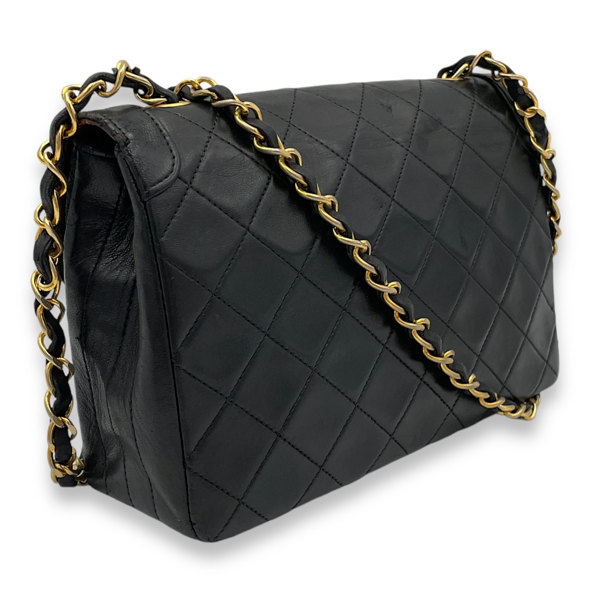 Matelasse Coco Mark Black Crossbody Bag in Lambskin, Gold hardware