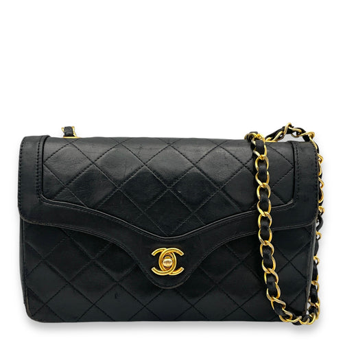 Matelasse Coco Mark Black Crossbody Bag in Lambskin, Gold hardware