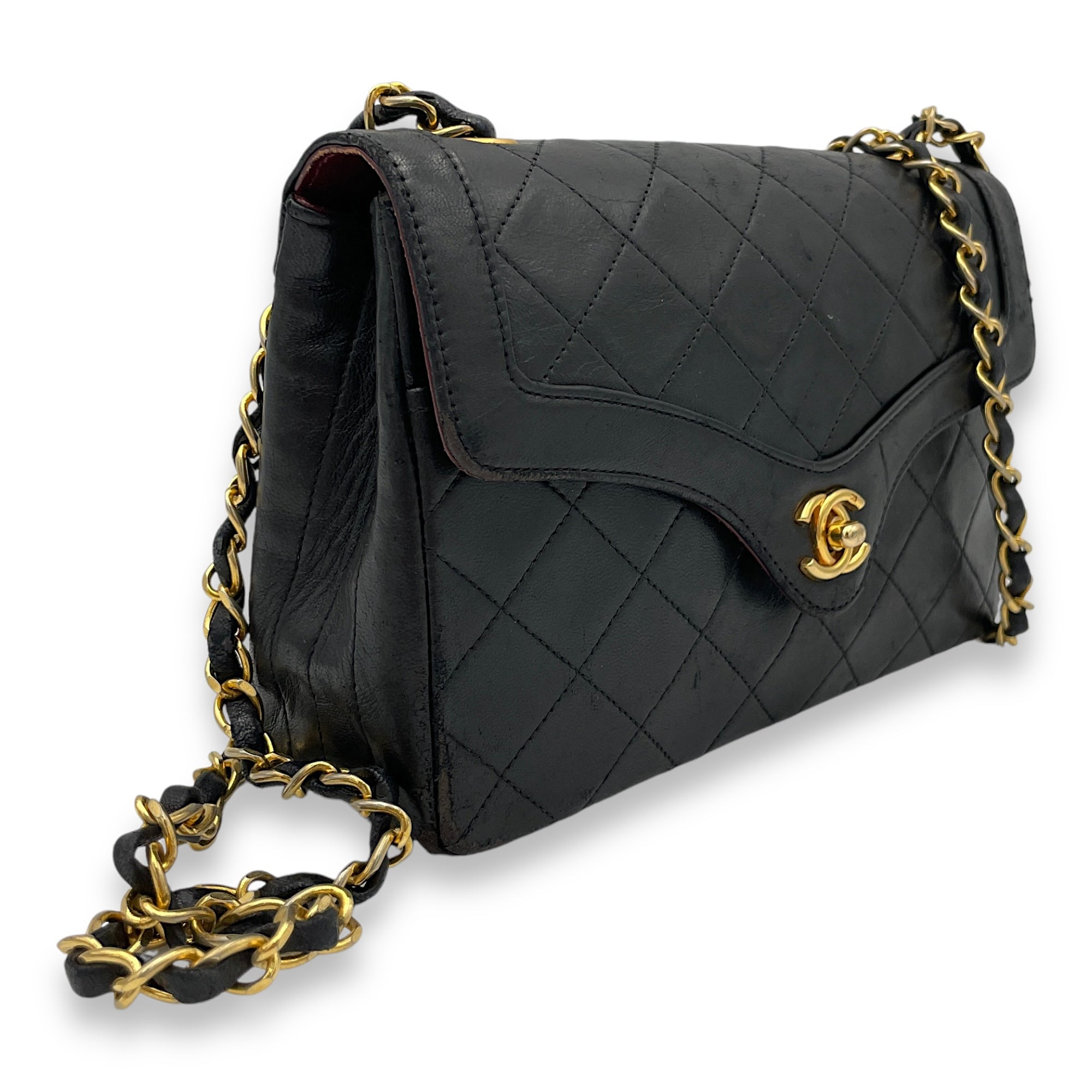 Matelasse Coco Mark Black Crossbody Bag in Lambskin, Gold hardware