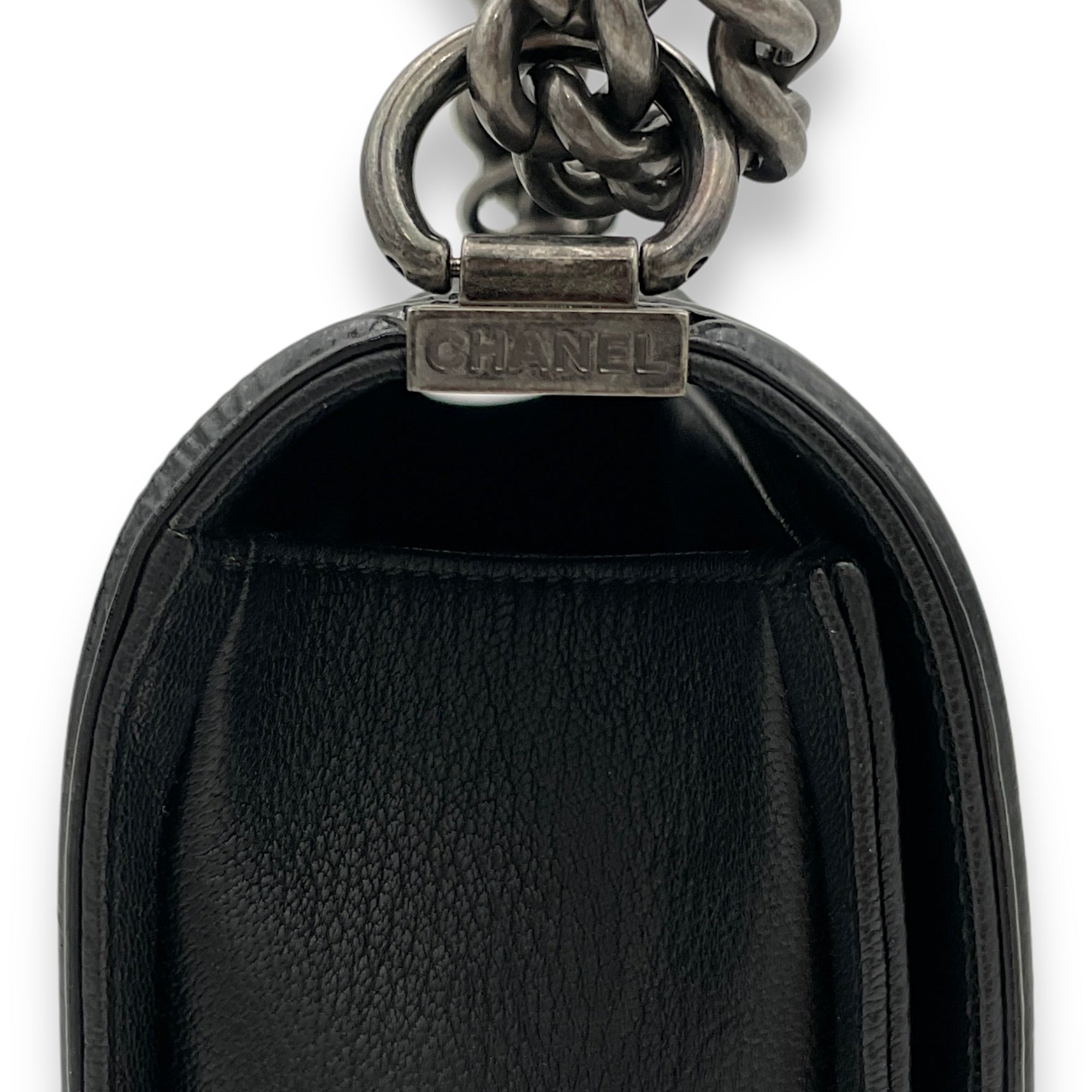 Boy Old Medium Black Shoulder Bag in Goat Leather, Ruthenium hardware