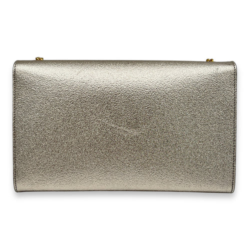 Kate Medium Silver Crossbody Bag in Calfskin, Gold hardware