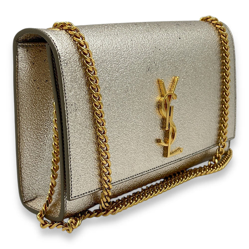 Kate Medium Silver Crossbody Bag in Calfskin, Gold hardware