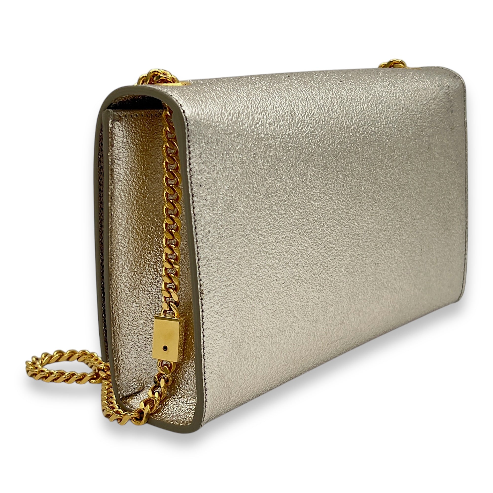 Kate Medium Silver Crossbody Bag in Calfskin, Gold hardware