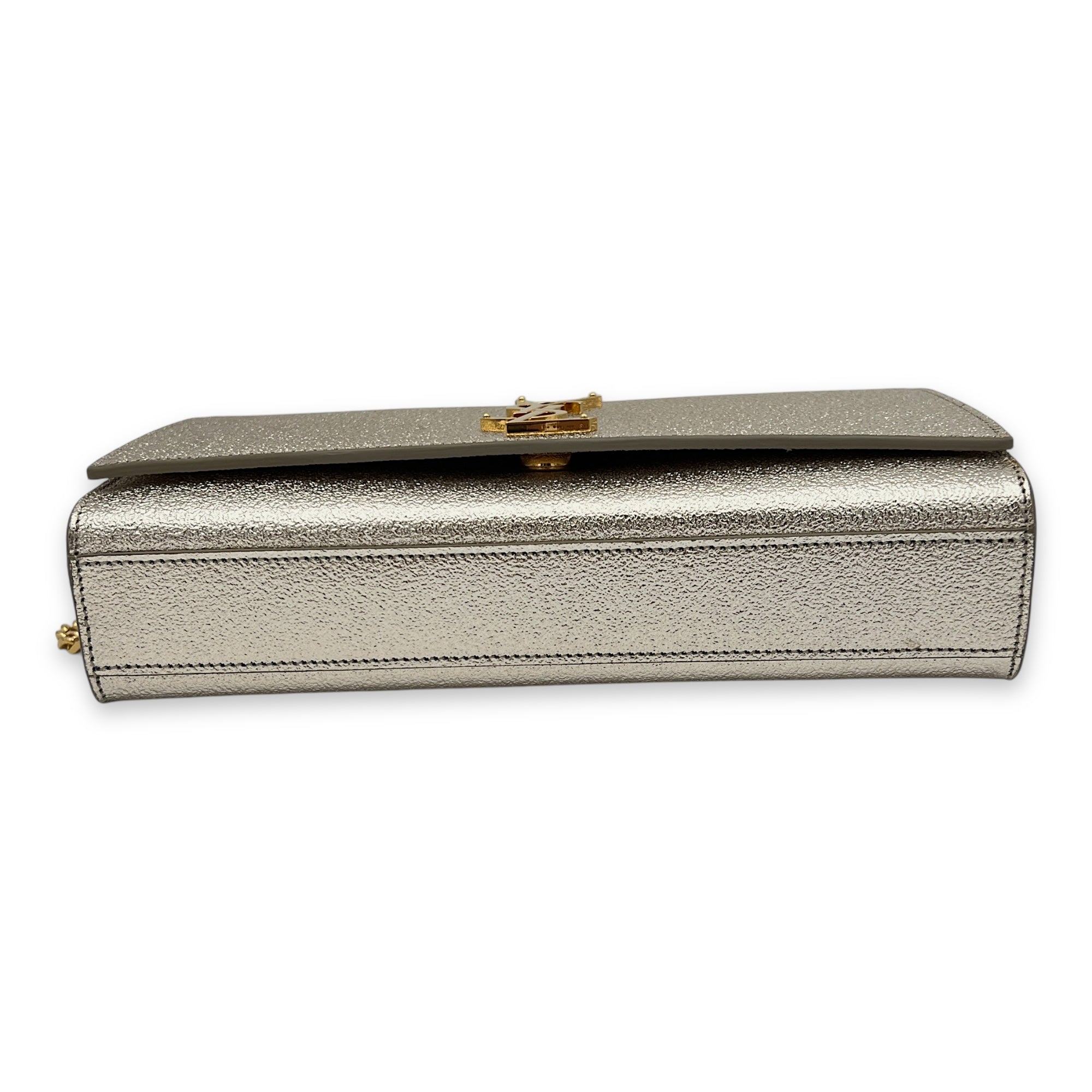 Kate Medium Silver Crossbody Bag in Calfskin, Gold hardware