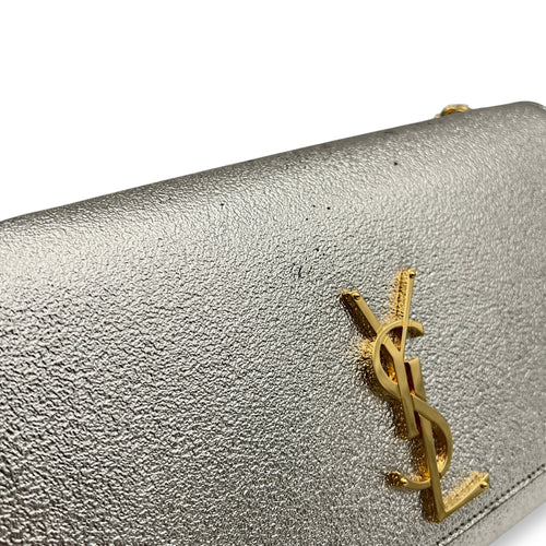 Kate Medium Silver Crossbody Bag in Calfskin, Gold hardware