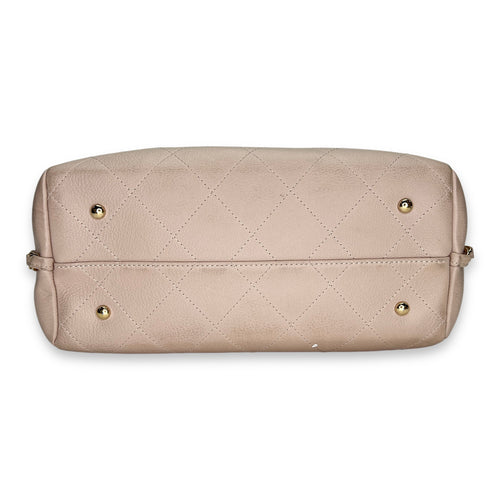 Stitched Shopping Beige Top Handle Bag in Calfskin, Gold hardware