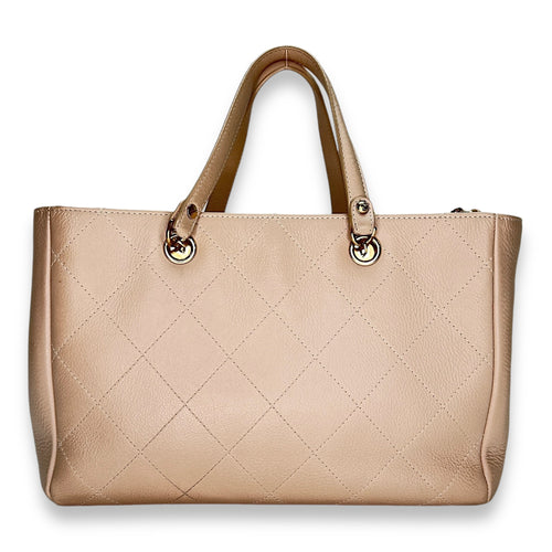 Stitched Shopping Beige Top Handle Bag in Calfskin, Gold hardware