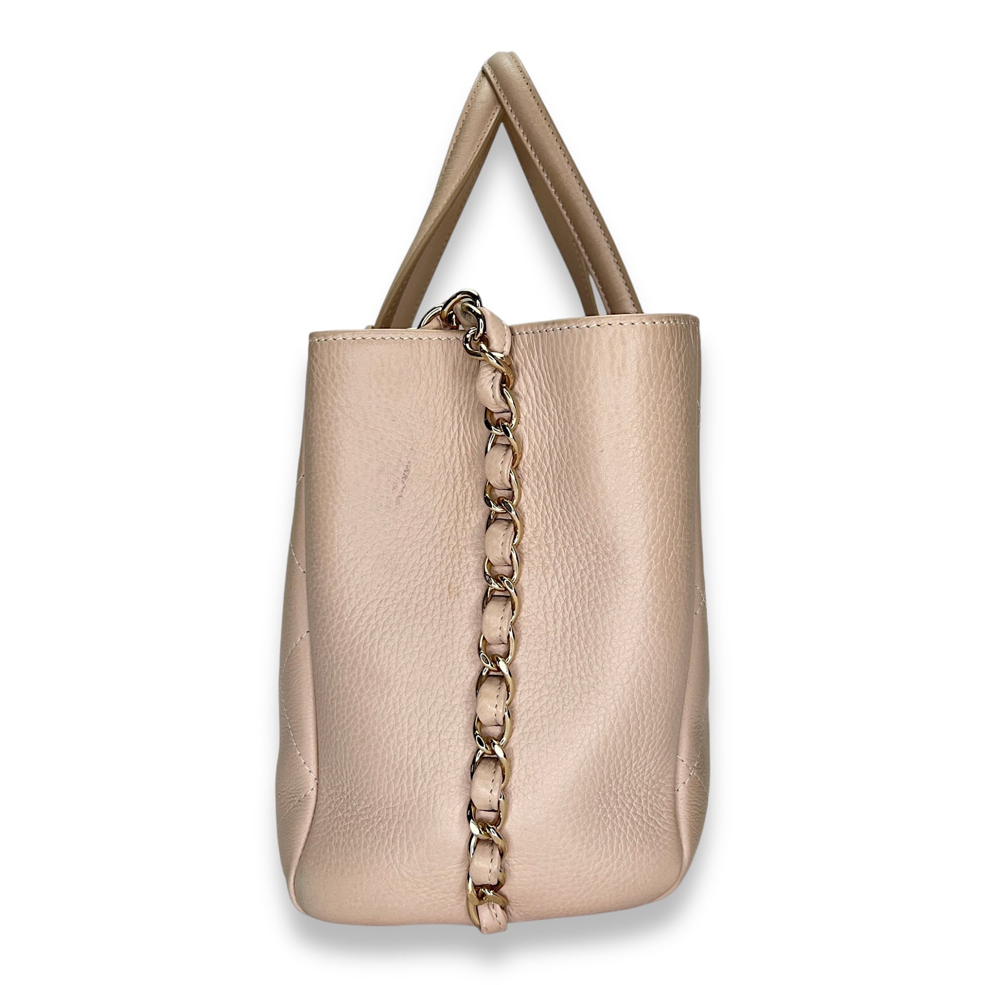 Stitched Shopping Beige Top Handle Bag in Calfskin, Gold hardware