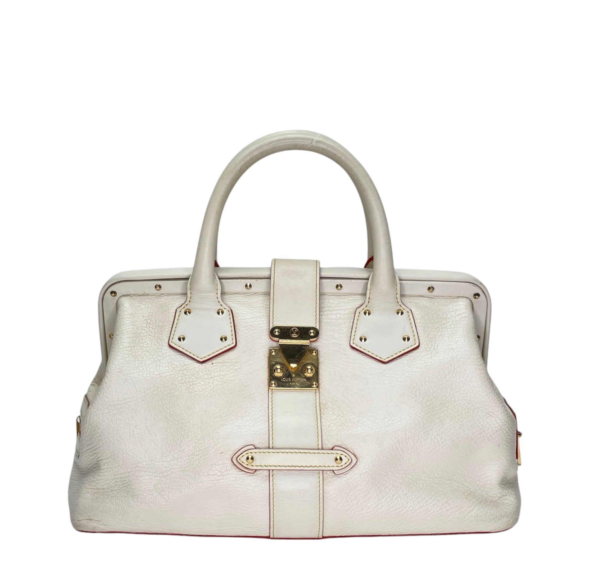 Suhali Lingenieux Beige Top Handle Bag in Calfskin, Gold hardware