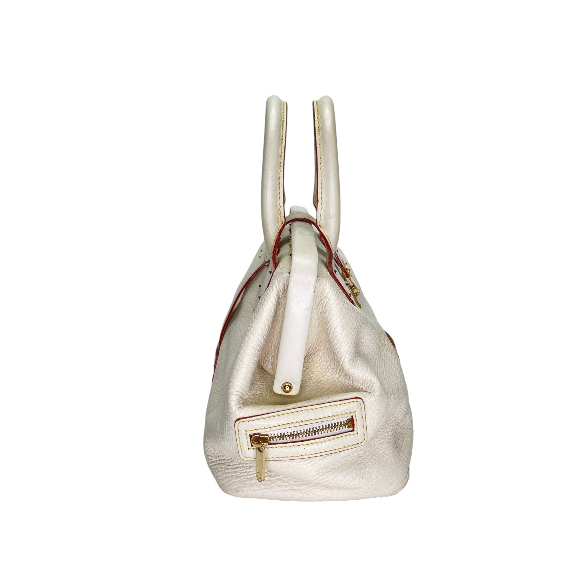 Suhali Lingenieux Beige Top Handle Bag in Calfskin, Gold hardware