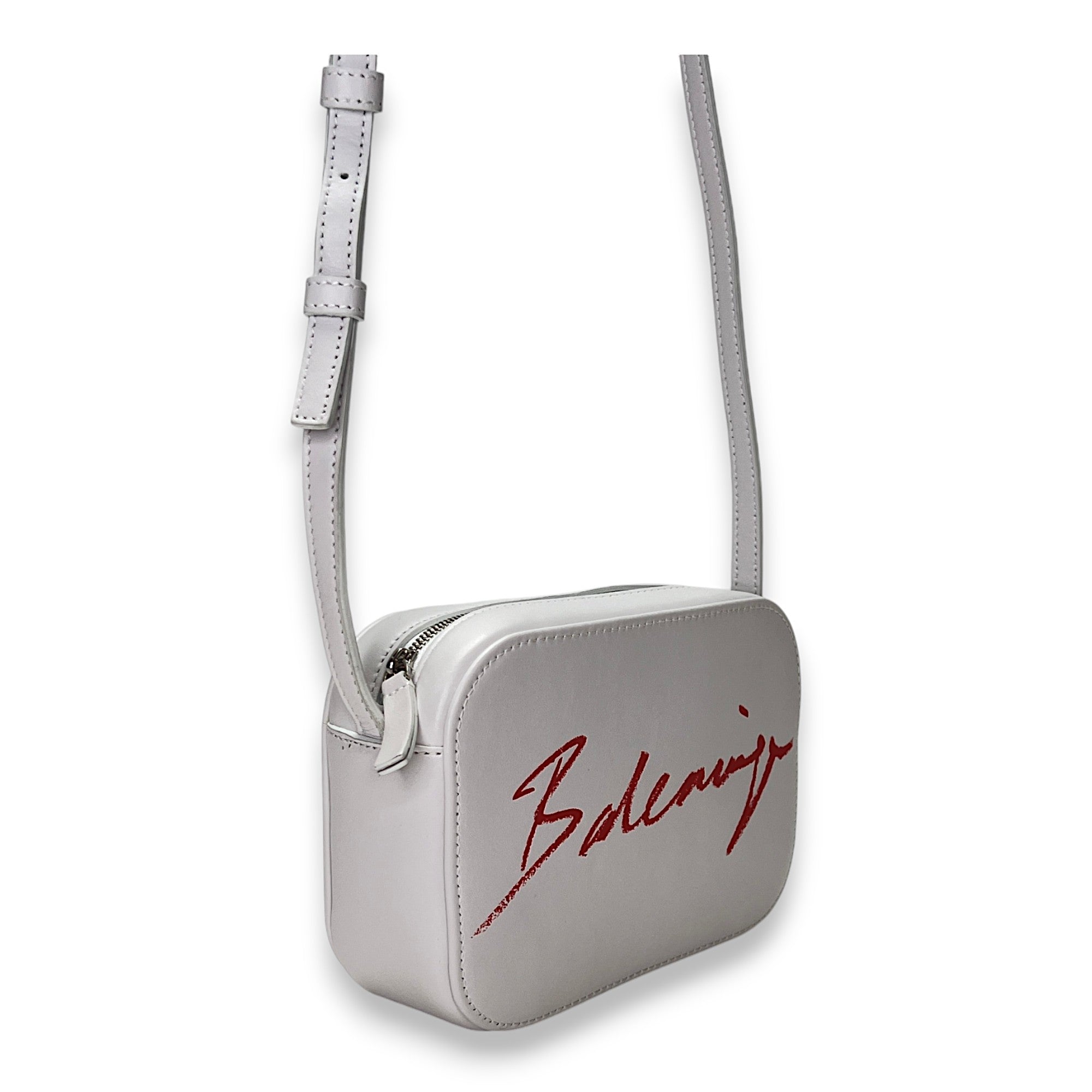 Everyday Camera XS White Crossbody Bag in Calfskin, Silver hardware