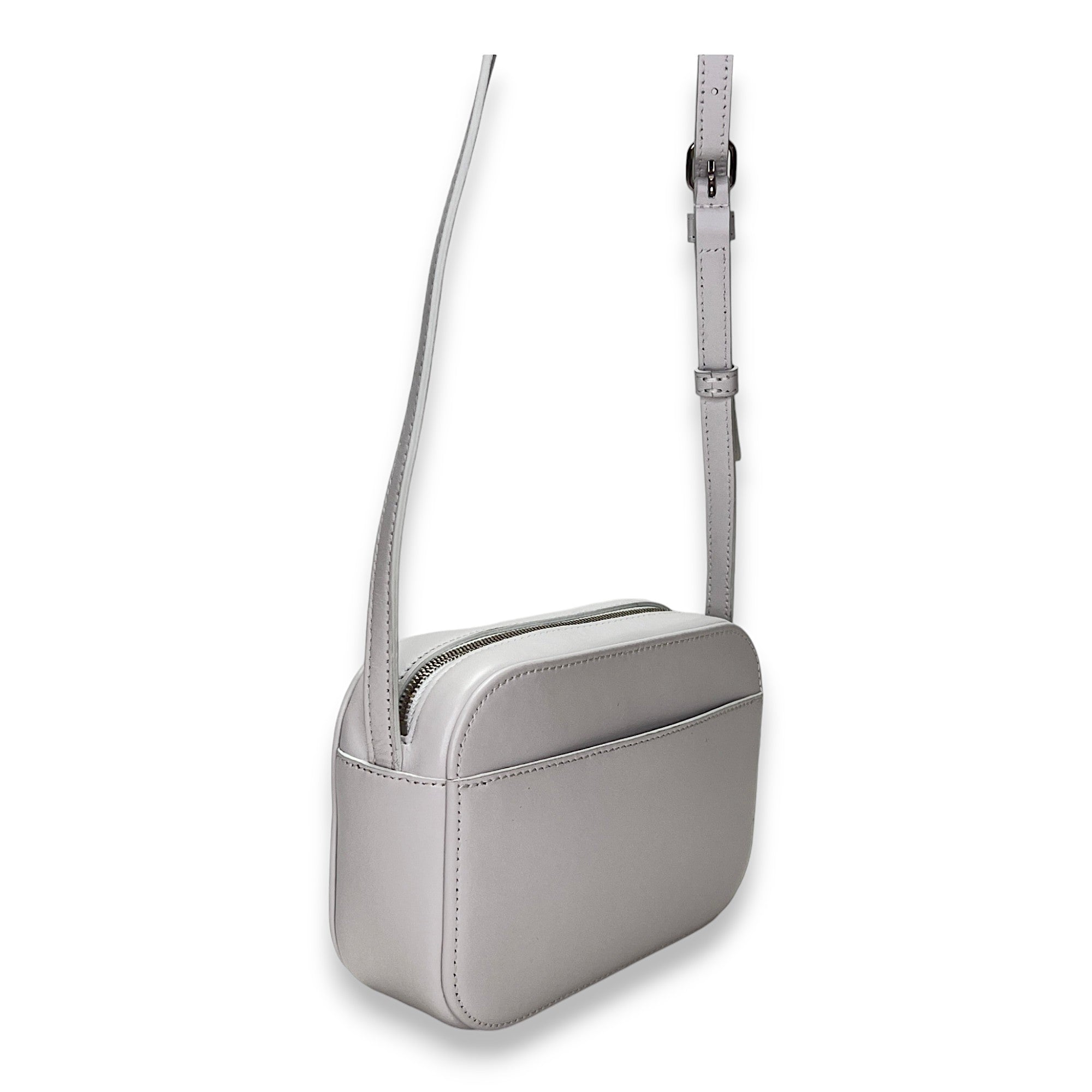 Everyday Camera XS White Crossbody Bag in Calfskin, Silver hardware