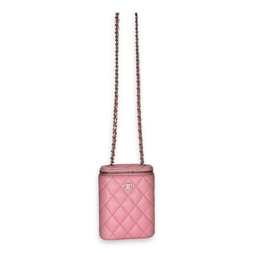 22S Vanity Vertical Pink Top Crossbody Bag in Caviar Leather, Gold hardware