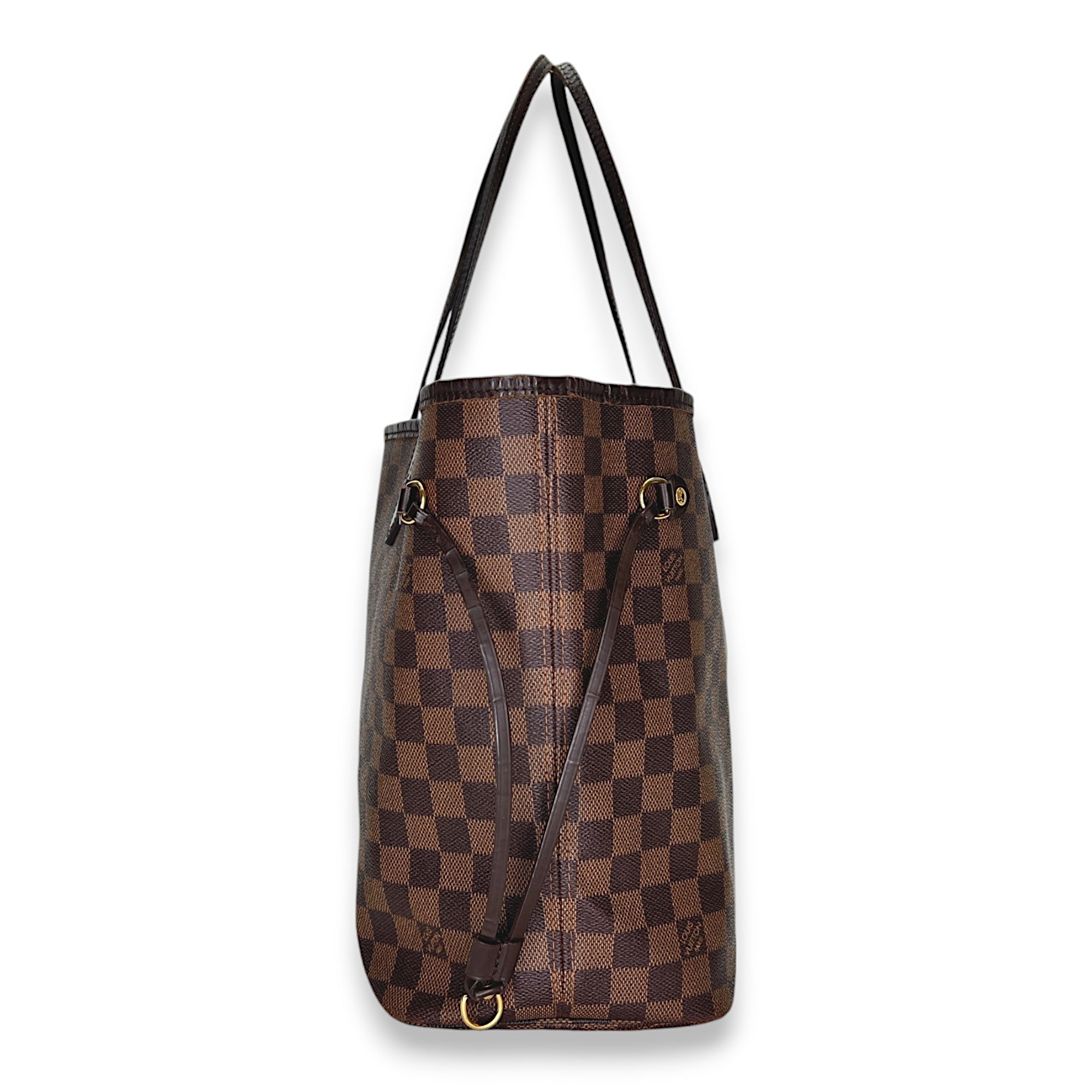 Neverfull MM Damier Ebene Tote Bag in Coated Canvas, Gold hardware