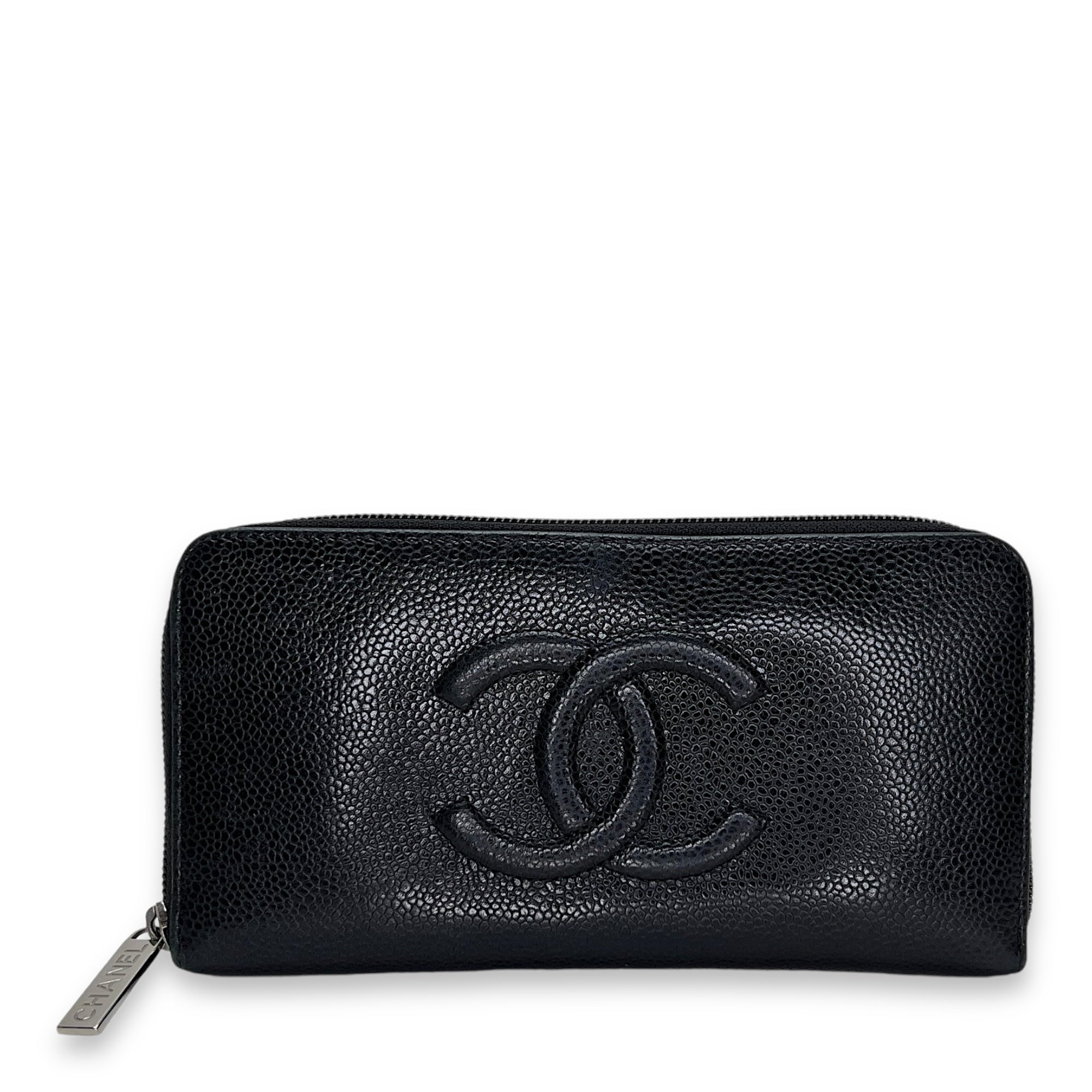 Timeless CC Long Black Wallet in Caviar Leather, Silver hardware