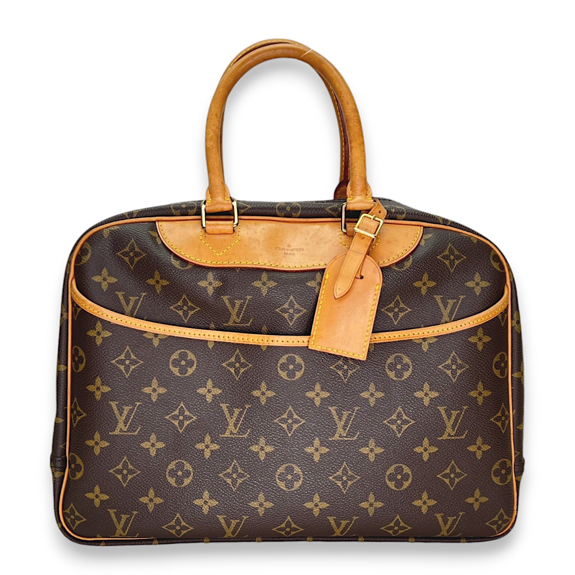 Deauville Brown Top Handle Bag in Monogram Coated Canvas, Gold hardware