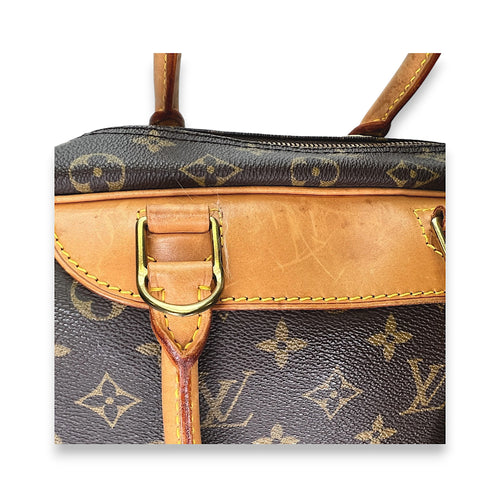 Deauville Brown Top Handle Bag in Monogram Coated Canvas, Gold hardware