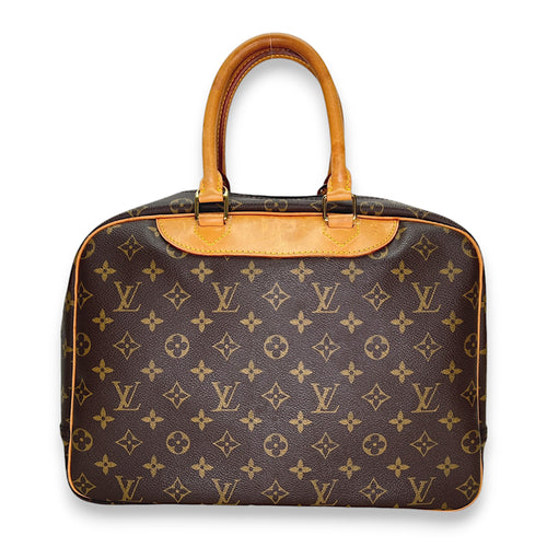 Deauville Brown Top Handle Bag in Monogram Coated Canvas, Gold hardware