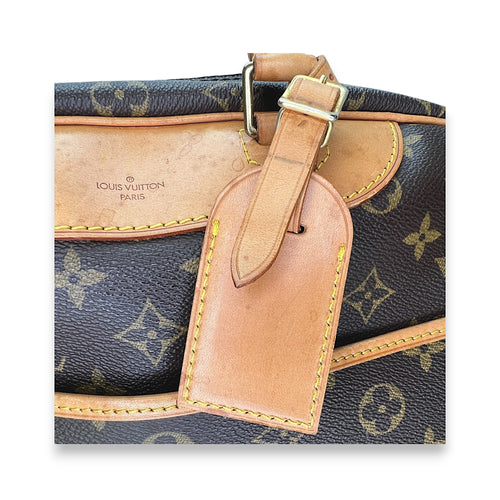 Deauville Brown Top Handle Bag in Monogram Coated Canvas, Gold hardware