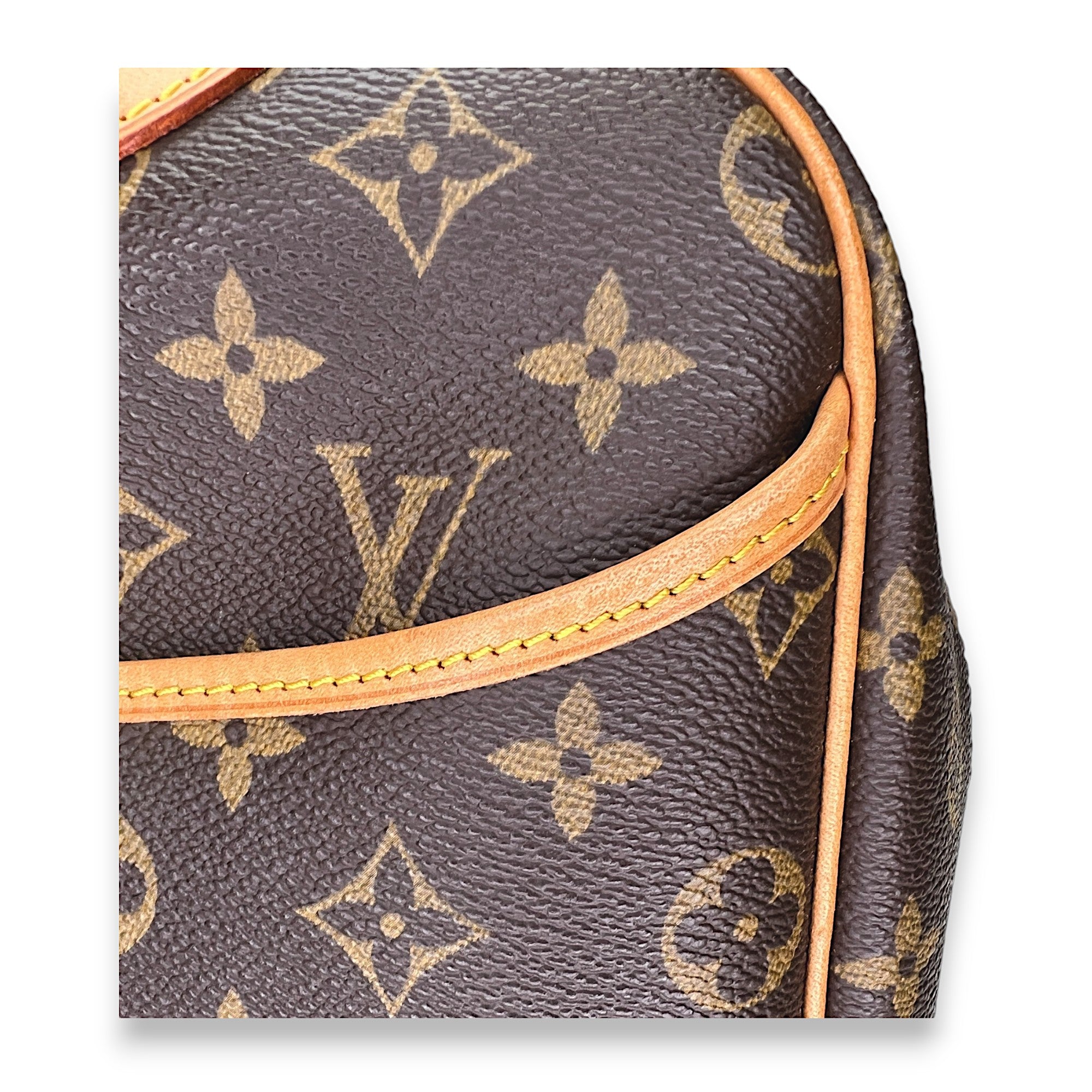 Deauville Brown Top Handle Bag in Monogram Coated Canvas, Gold hardware