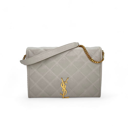 Becky Cream Shoulder Bag in Calfskin, Gold hardware