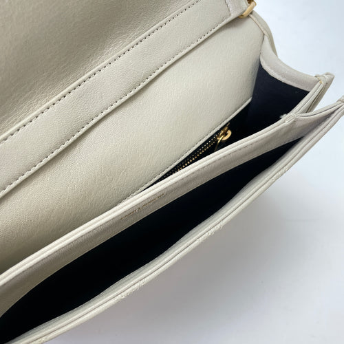 Becky Cream Shoulder Bag in Calfskin, Gold hardware